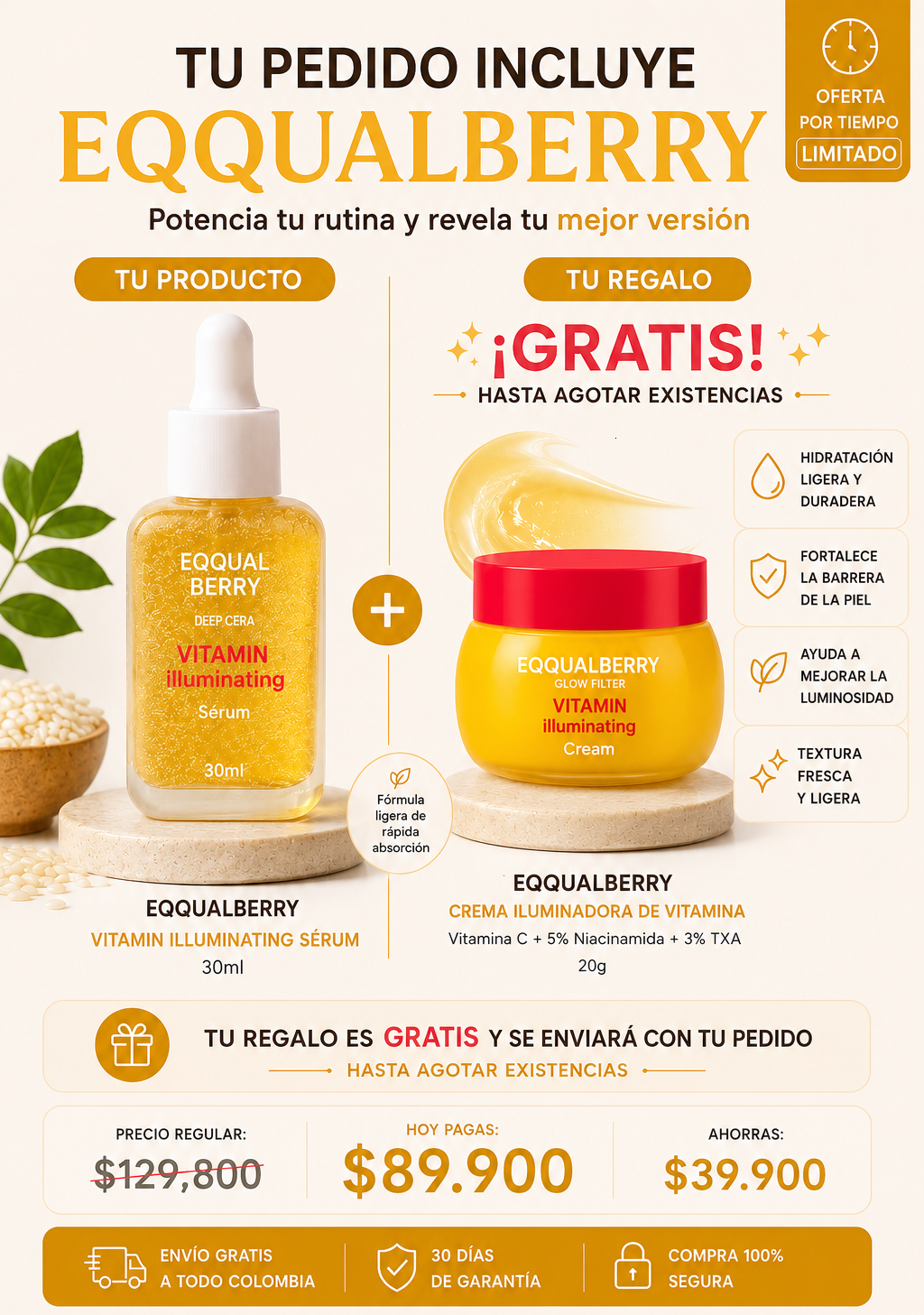 EQQUALBERRY Serum iluminador con vitamina
